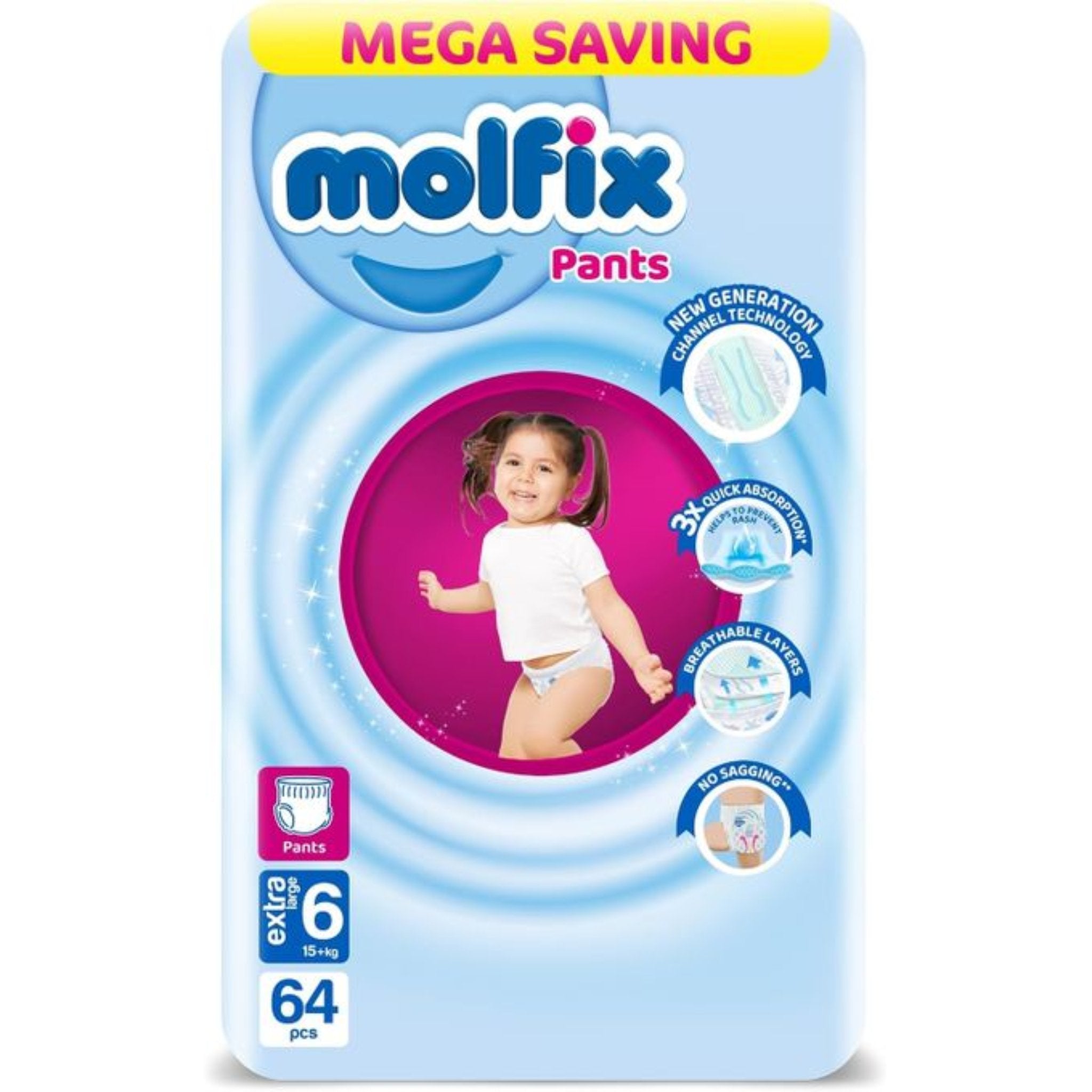 Molfix baby Diaper Pants Size 6 X-Large 64 Pieces (+15 Kg)