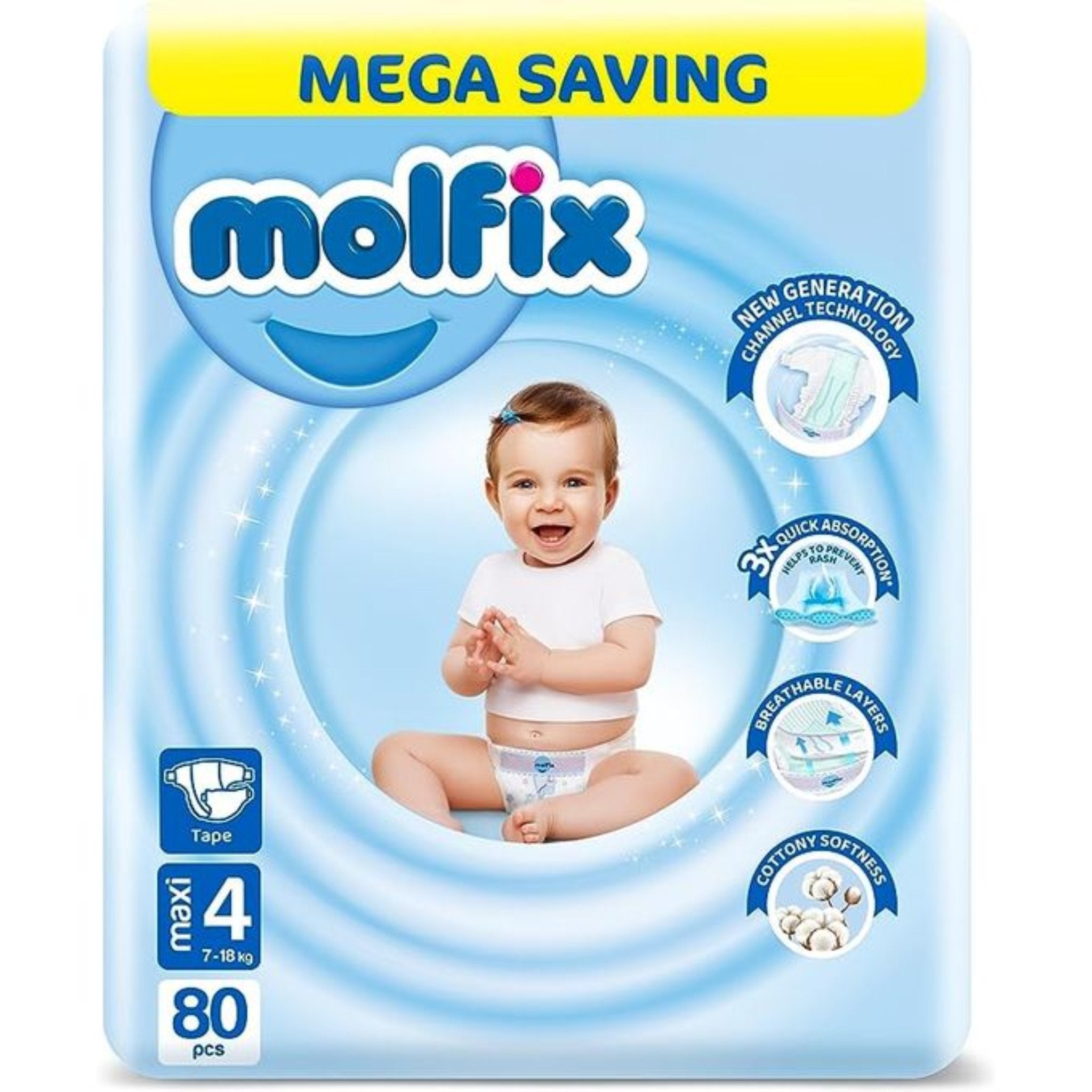 Molfix Tap baby Diapers size 4 Maxi 80 pieces (7-18 Kg)