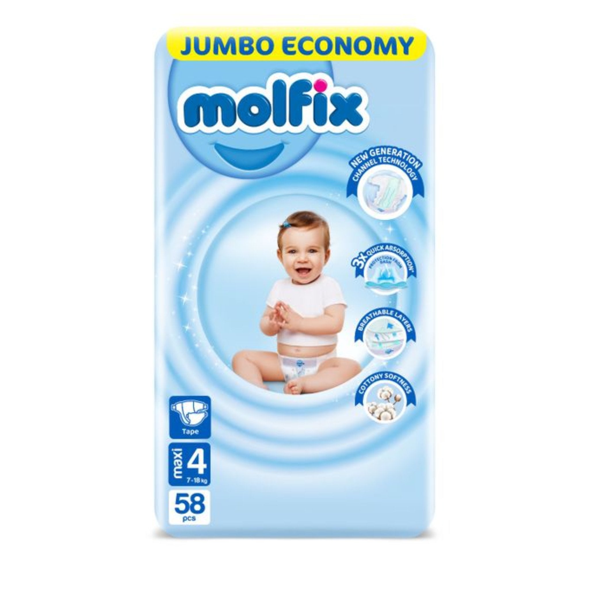 Molfix Tap baby Diapers size 4 Maxi 58 pieces (7-18 Kg)