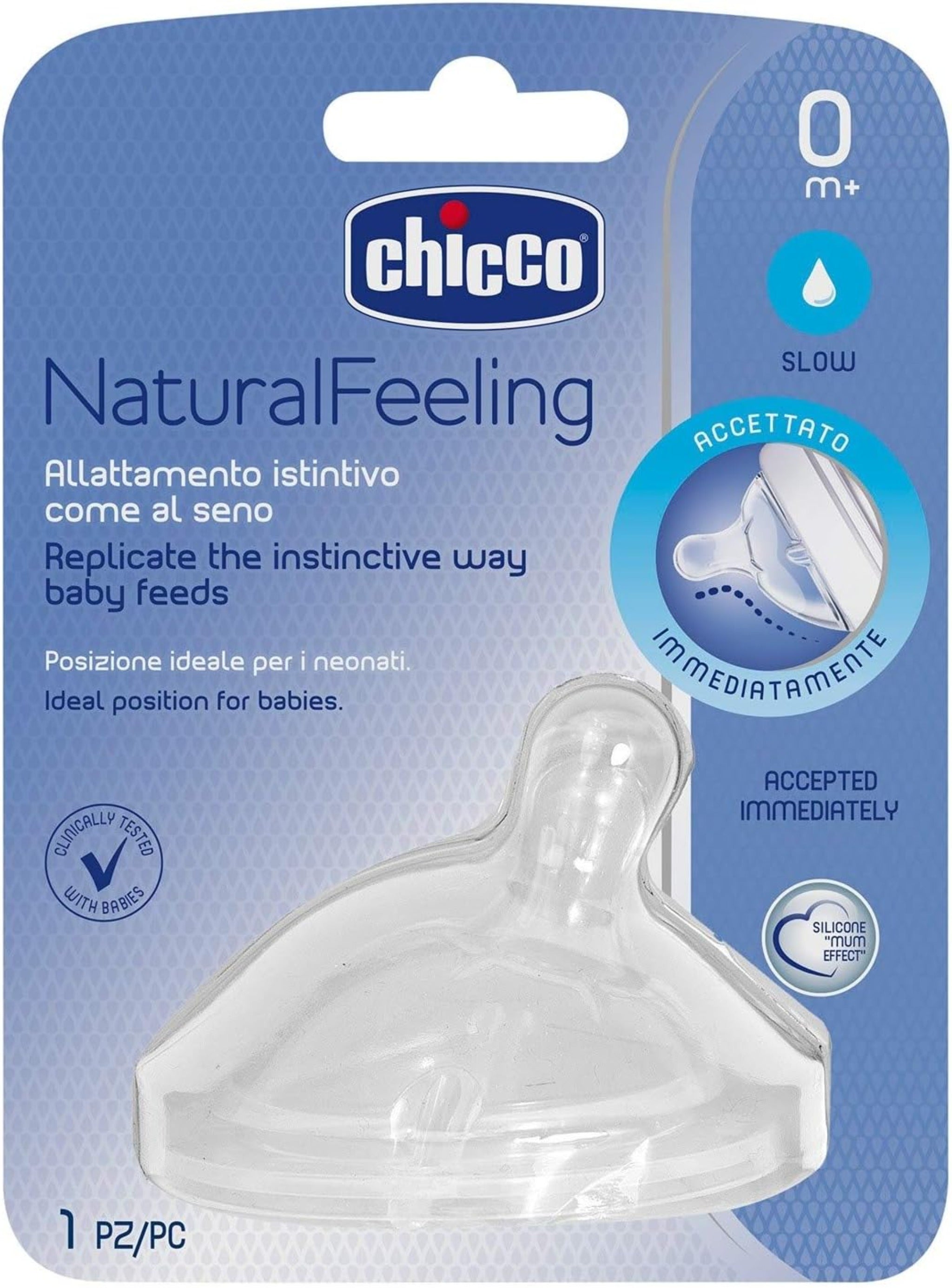 chicco natural feeling nipple teat for above 0 months baby slow flow حلمة رضاعة طبيعية سيليكون بطيء التدفق للاطفال من سن يوم فيما فوق من شيكو