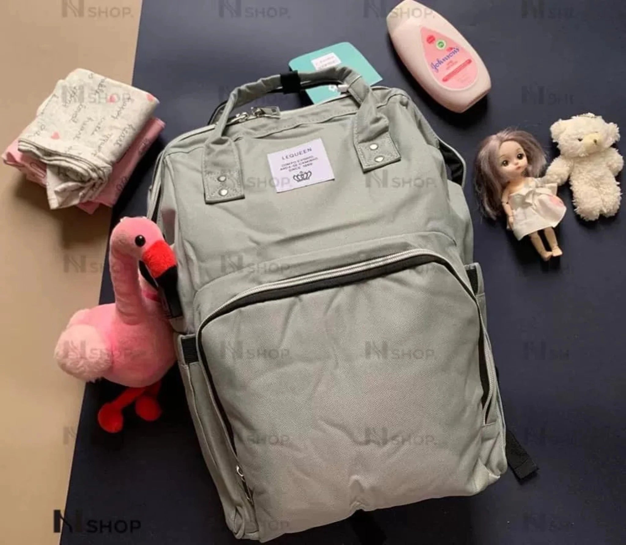 Le queen smart Soft Original Diaper bag with USB (Grey) لي كوين حقيبة للحفاضات الاصلية الناعمة (رمادي)