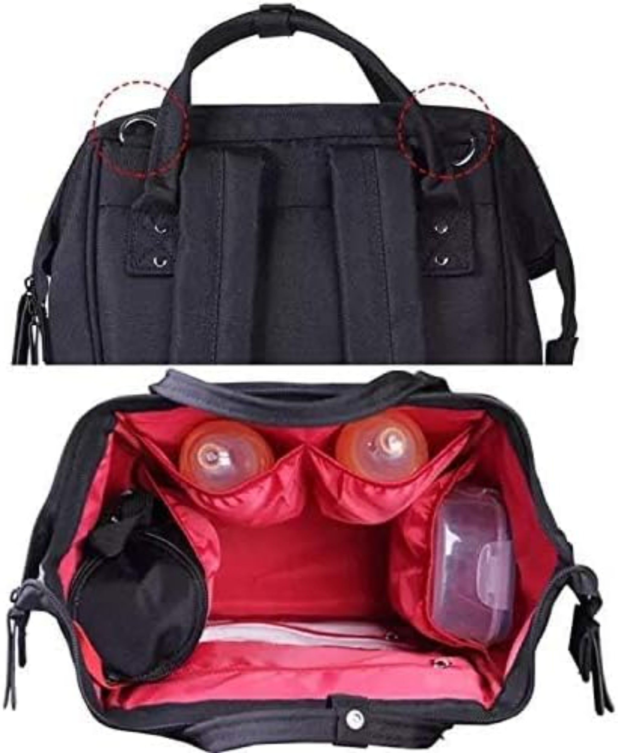 Le queen smart Soft Original Diaper bag with USB (red with black) لي كوين حقيبة للحفاضات الاصلية الناعمة (احمر و اسود)