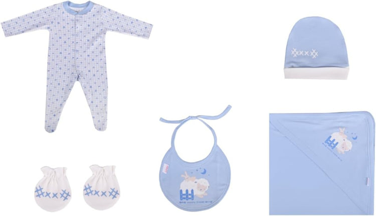 Junior Baby Fashion Gift set 5 pieces for newborn to 3 months طقم الولادة للبيبي من جونيور من سن يوم الي 3 شهور 5 قطع