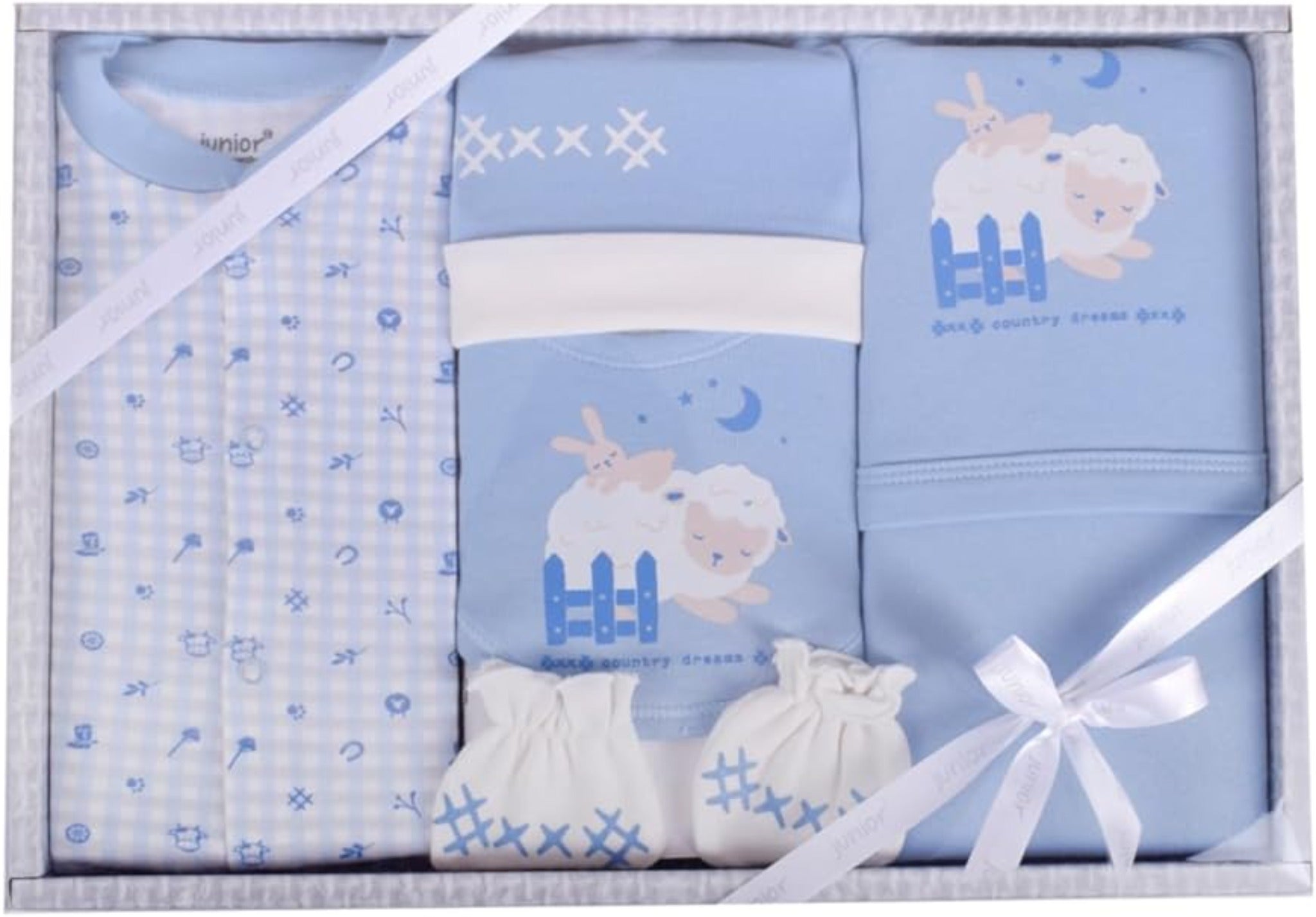 Junior Baby Fashion Gift set 5 pieces for newborn to 3 months طقم الولادة للبيبي من جونيور من سن يوم الي 3 شهور 5 قطع