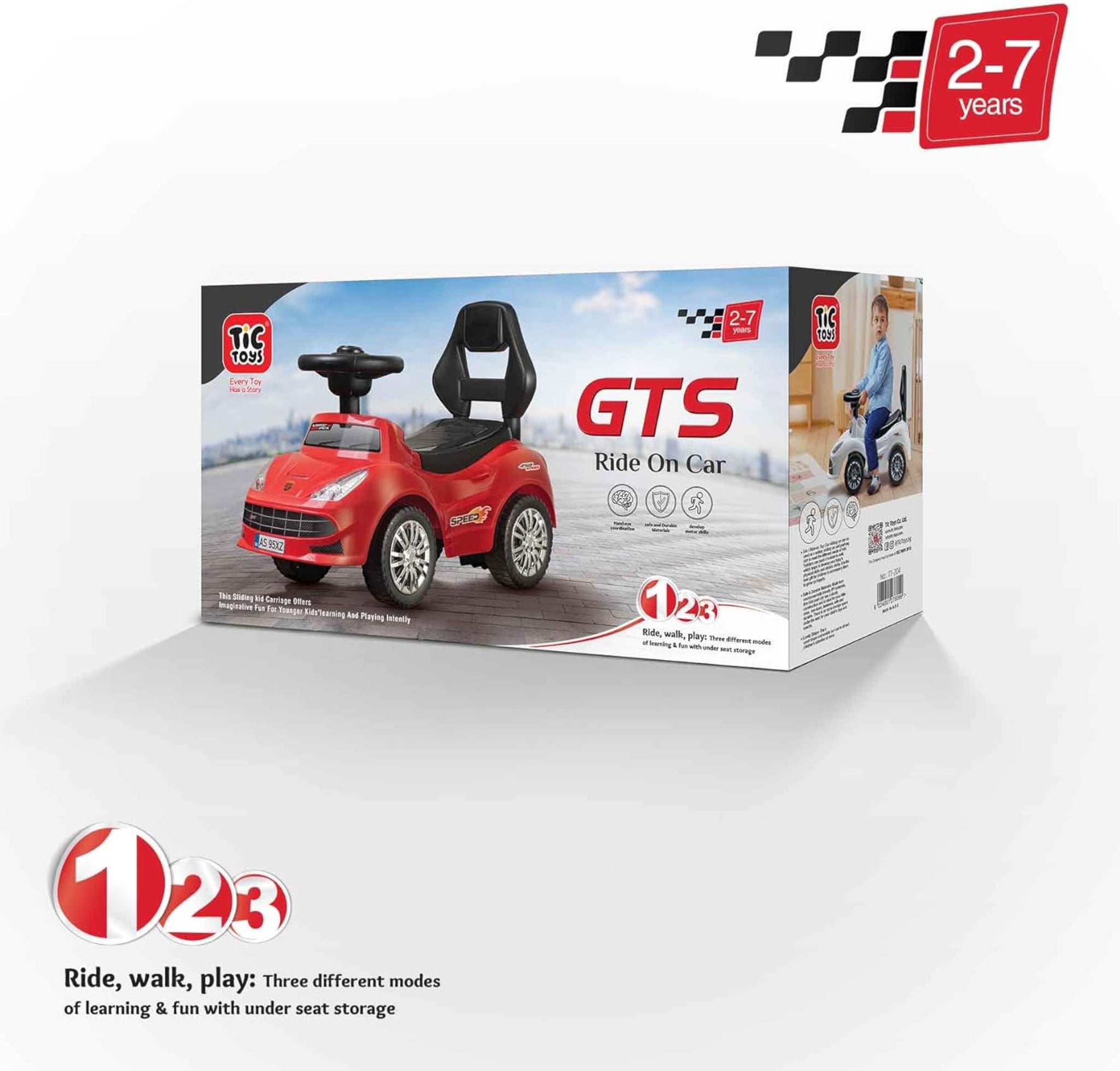 سيارة ركوب للاطفال من تيك تويز- عربية أطفال (2-6 سنوات)، أحمرى Tic Toys - Kids Ride On Car - Arabic Kids (2-6 Years) - Red