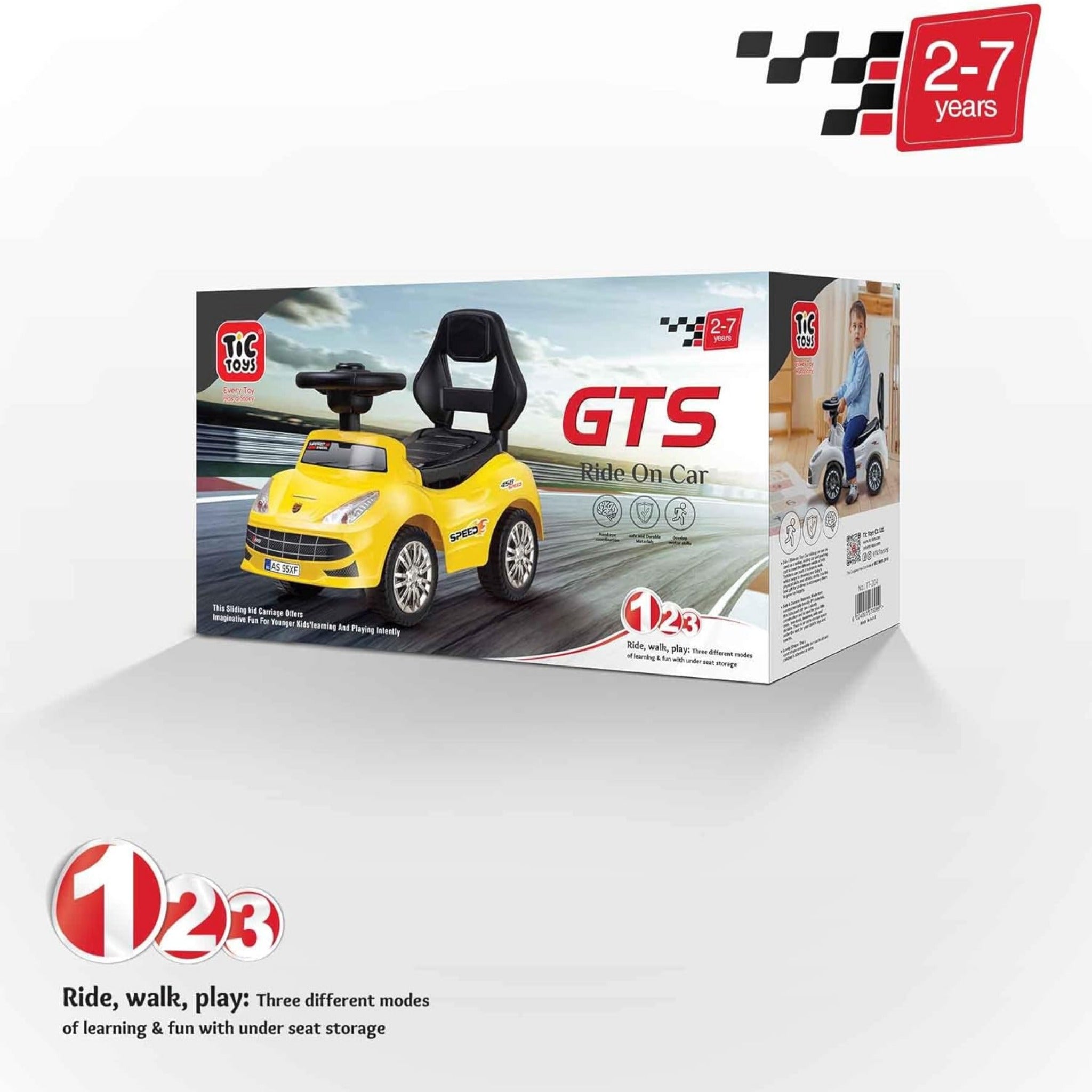 Generic Tic Toys - Kids Ride On Car (2-6 Years) - Yellow سيارة ركوب للاطفال من تيك تويز (2-6 سنوات) - لون اصفر