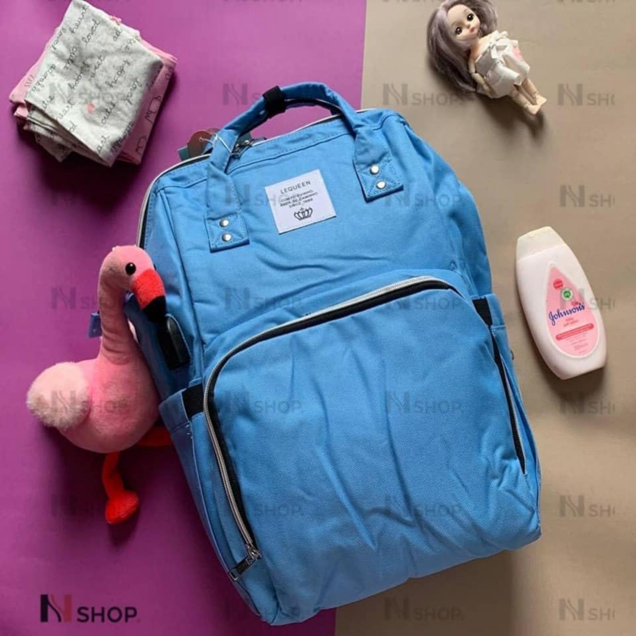 Le queen Smart Soft Original Diaper bag with USB (baby blue) لي كوين حقيبة للحفاضات الاصلية الناعمة (ازرق فاتح)