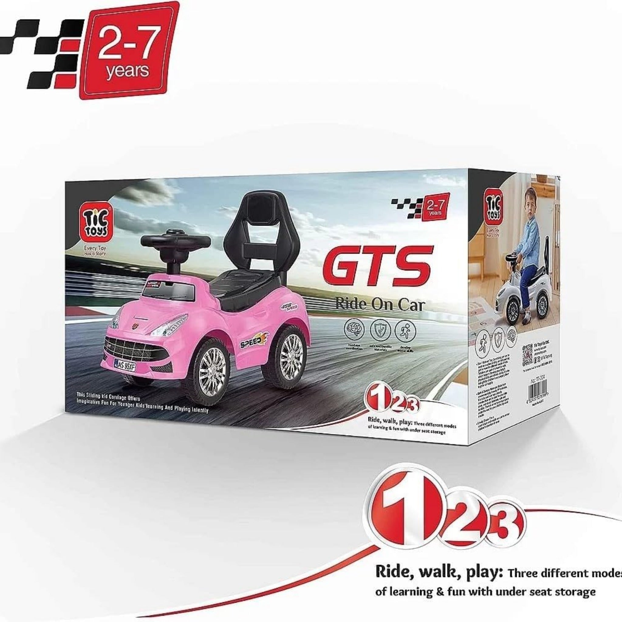 Tic toys - ride on car - (2-7 years) pink سيارة ركوب للاطفال من تيك تويز - 2-7 سنوات - بينك