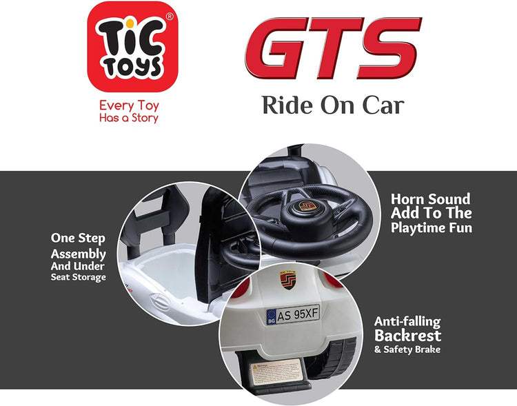 Generic Tic Toys - Kids Ride On Car (2-6 Years) - White سيارة ركوب للأطفال من تيك تويز (2-6 سنوات)، أبيض