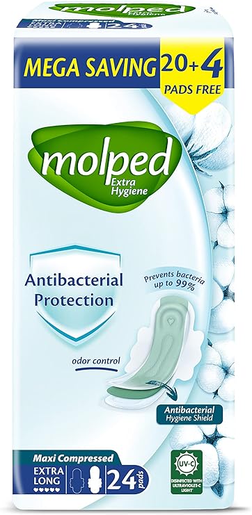 Order Now Molped Extra Hygiene Antibacterial Protection Maxi Compressed Extra Long 24 Pieces from diapers