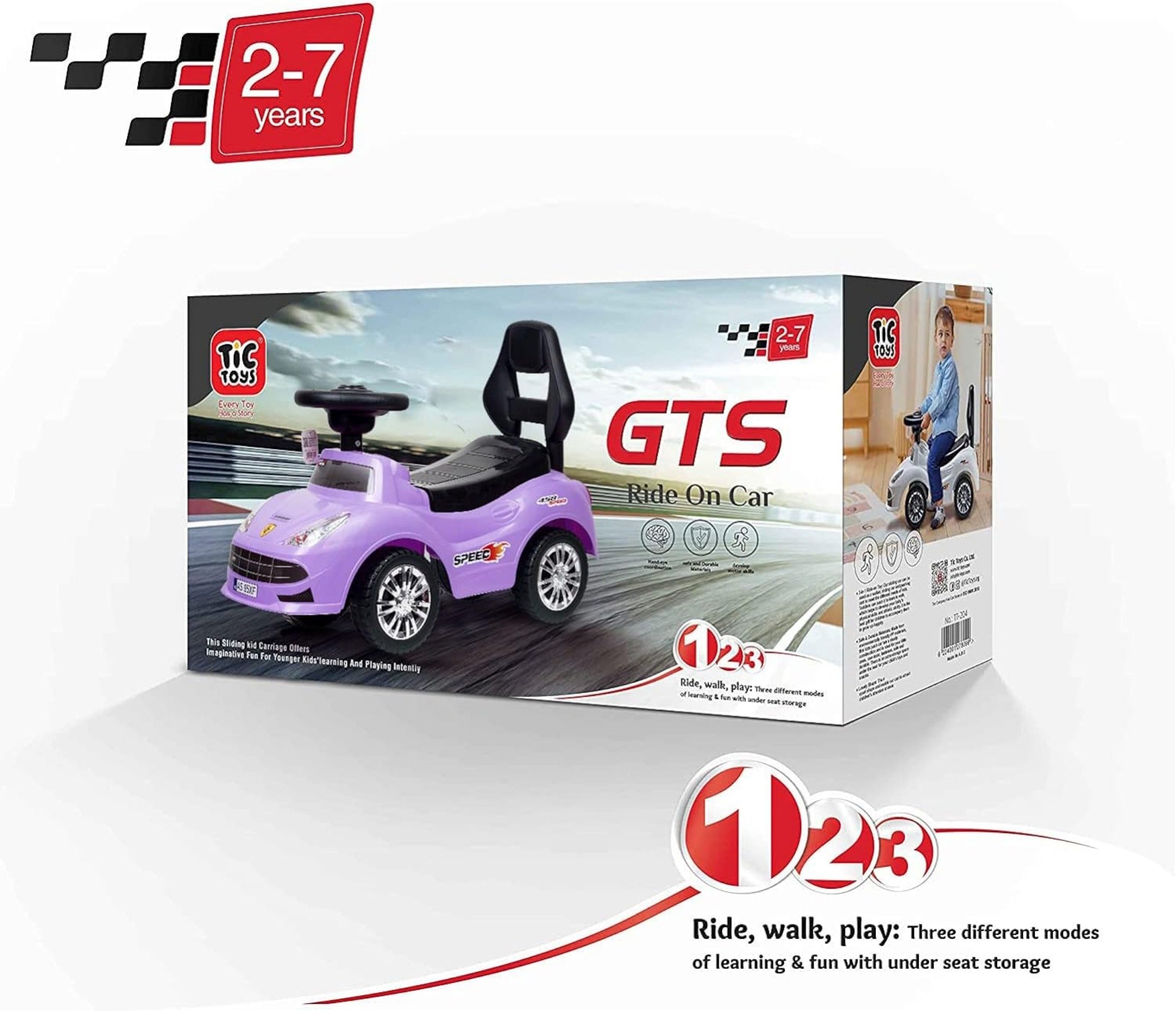 سيارة ركوب للأطفال من تيك تويز- عربية أطفال 2-5 سنوات ، أرجواني Tic Toys - Kids Ride On Car (2-5 Years) - Purple