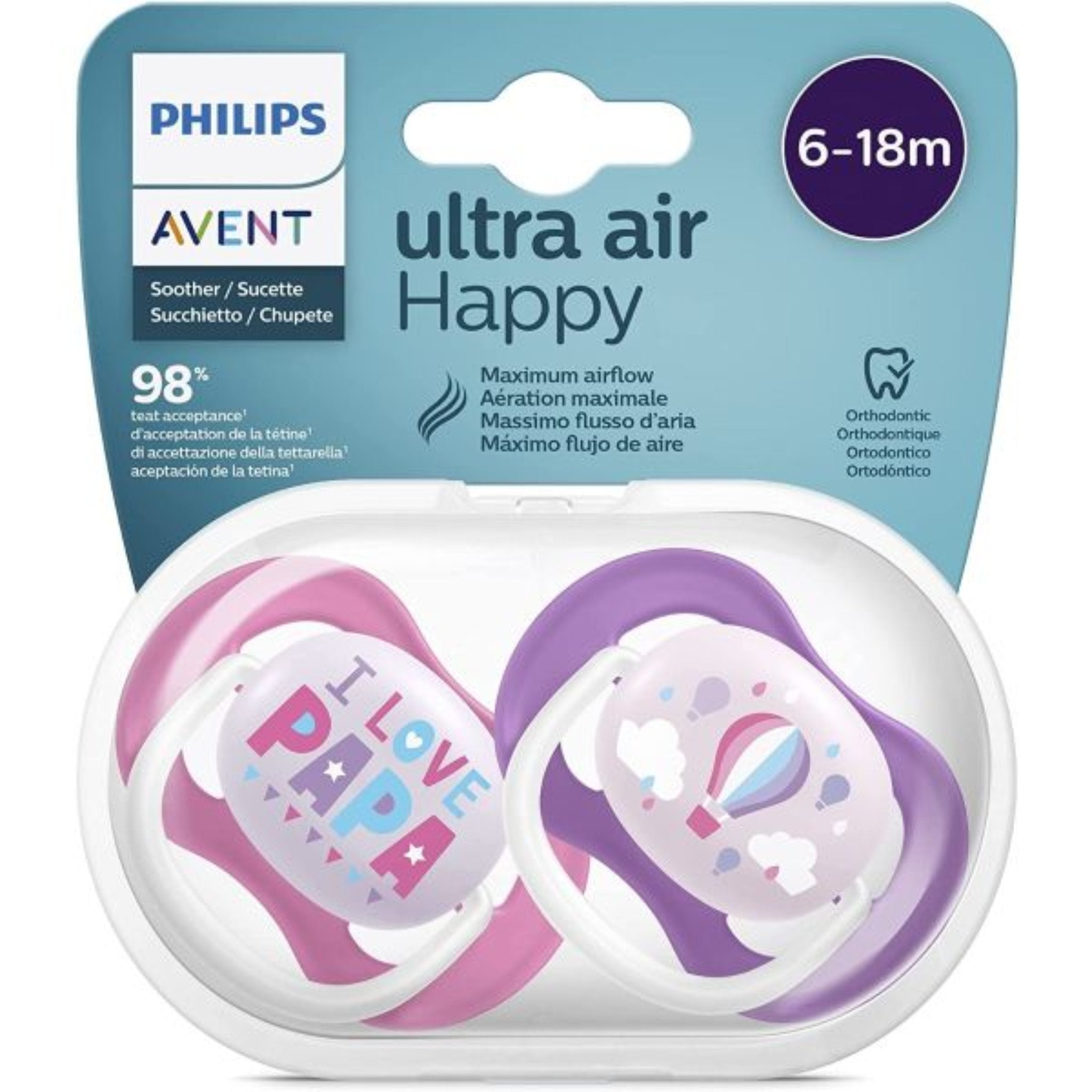 Philips Avent Ultra Air Happy 6-18 months set of 2 (Pink and Purple)