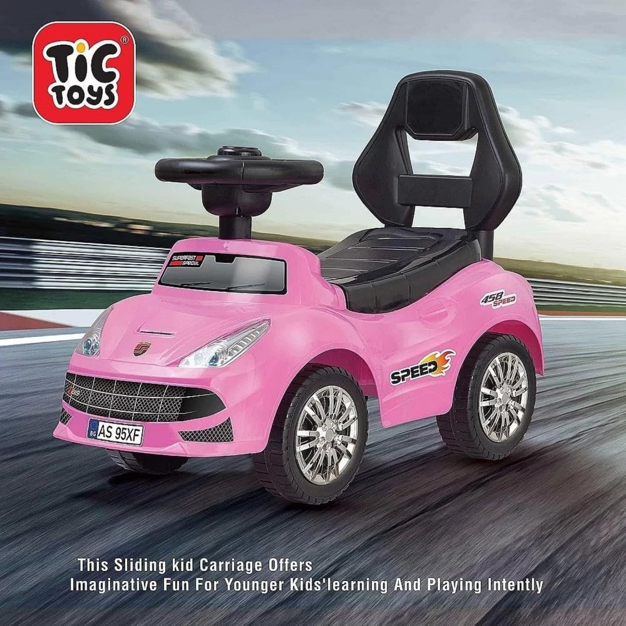 Tic toys - ride on car - (2-7 years) pink سيارة ركوب للاطفال من تيك تويز - 2-7 سنوات - بينك