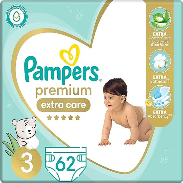 Pampers Premium Extra Care Diapers Size 3 Medium 6-10 Kg 62 diaper