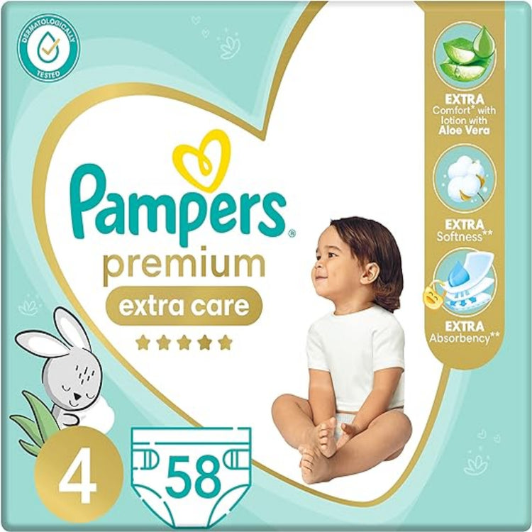 Pampers Premium Extra-Care Diapers Size 4 Maxi 9-18 KG 58 diaper