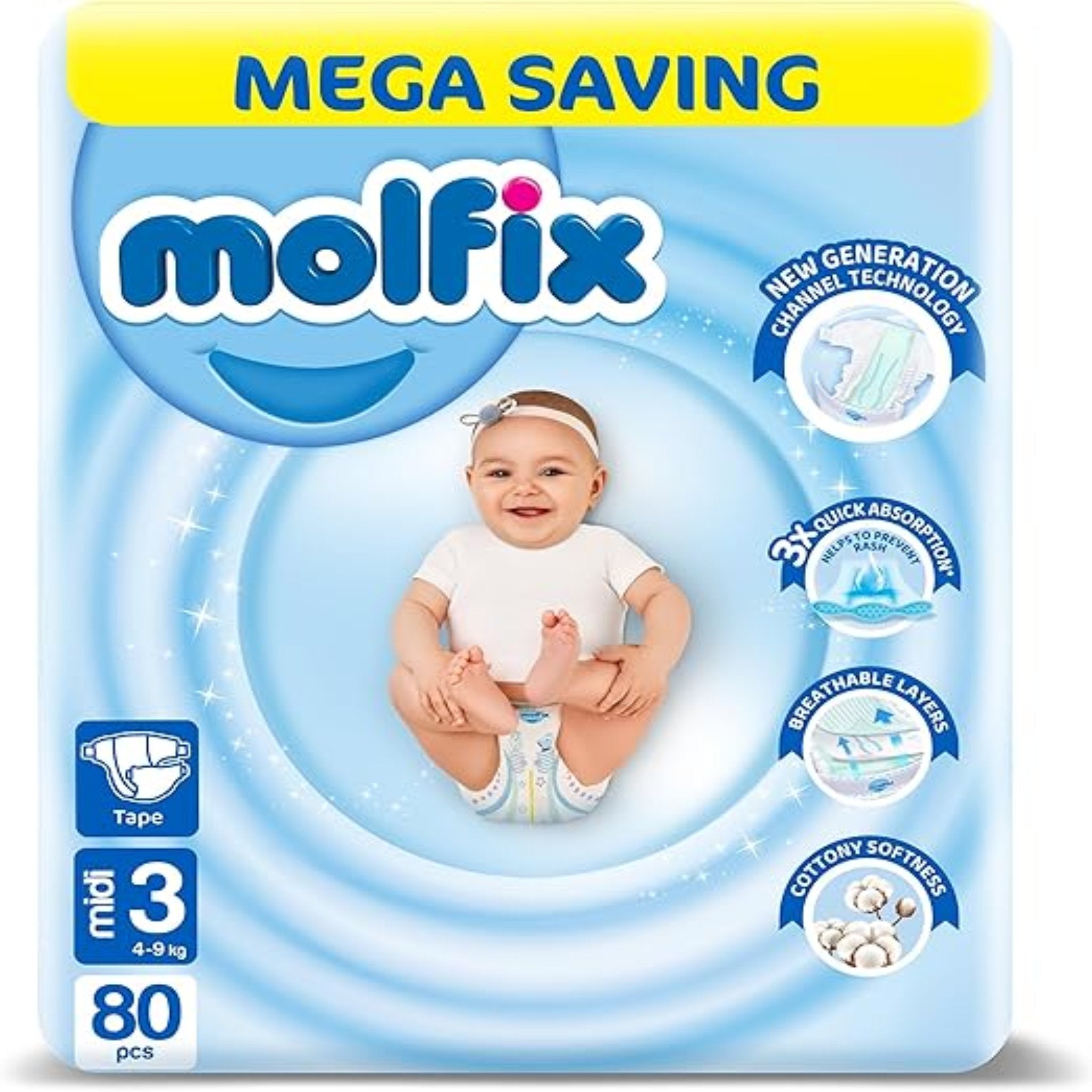 Molfix Tap baby Diapers size 3 Midi 80 pieces (4-9 Kg)