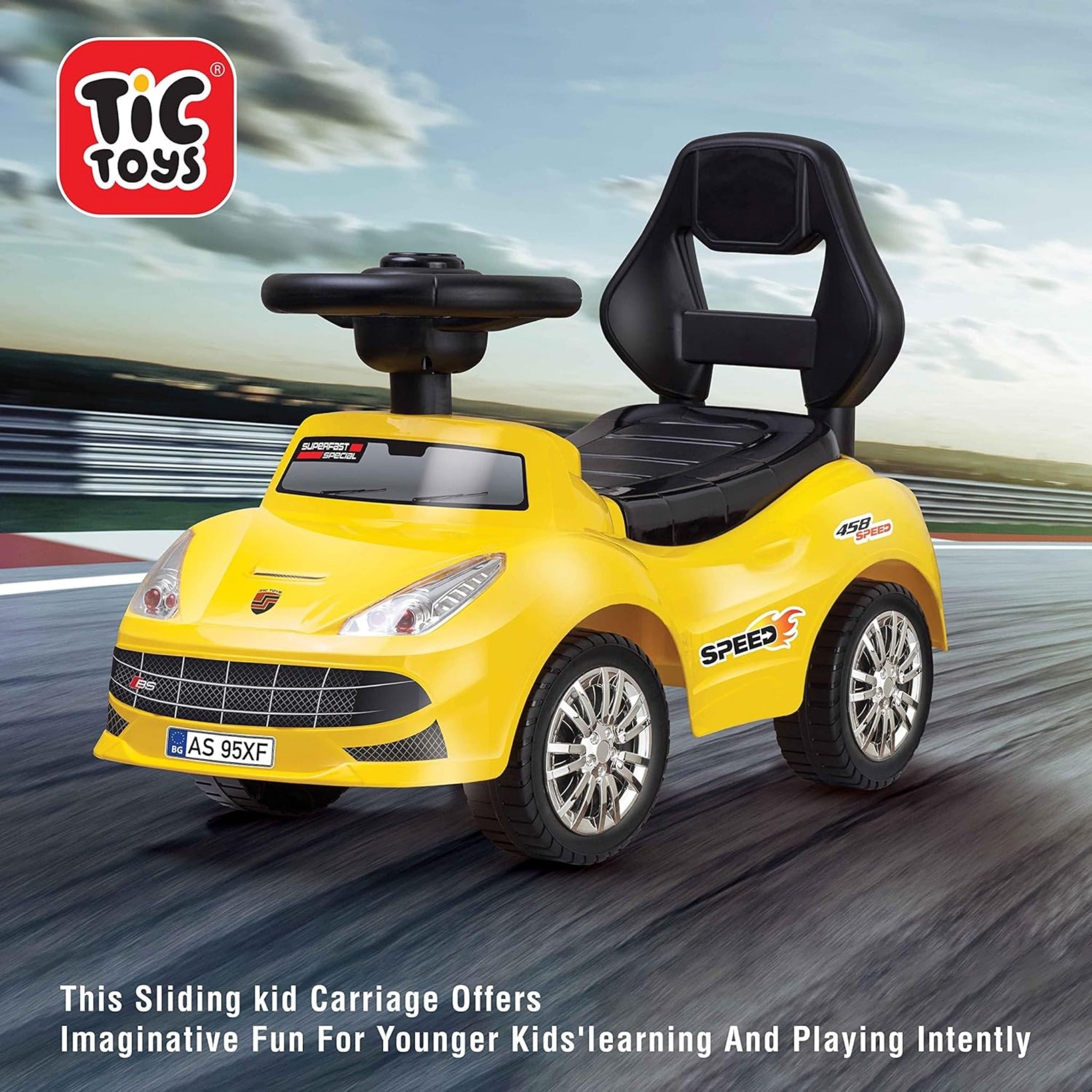 Generic Tic Toys - Kids Ride On Car (2-6 Years) - Yellow سيارة ركوب للاطفال من تيك تويز (2-6 سنوات) - لون اصفر