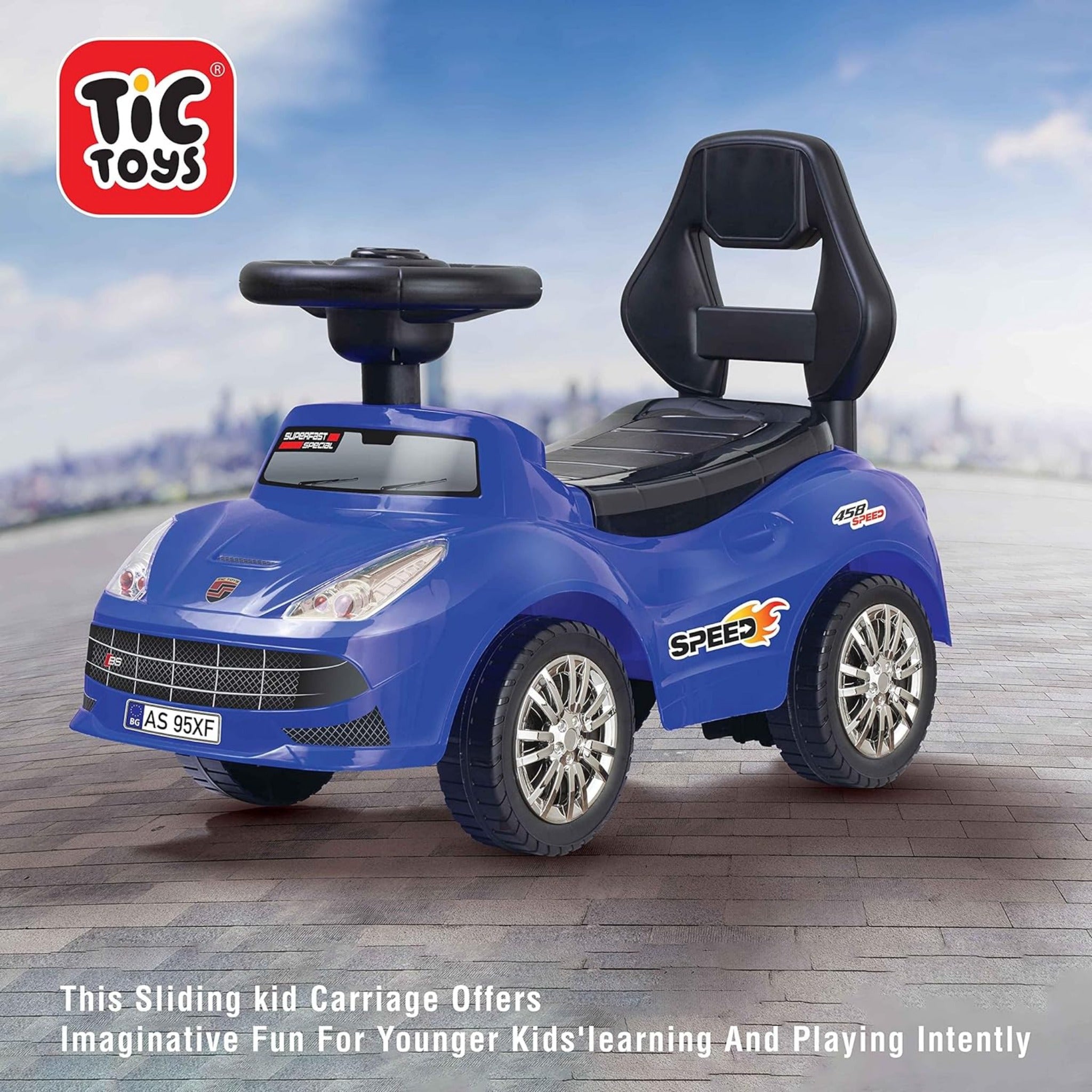 Tic Toys - Kids Ride On Car (2-5 Years) - Blue سيارة ركوب للاطفال من تيك تويز- عربية اطفال (2-5 سنوات)، ازرق