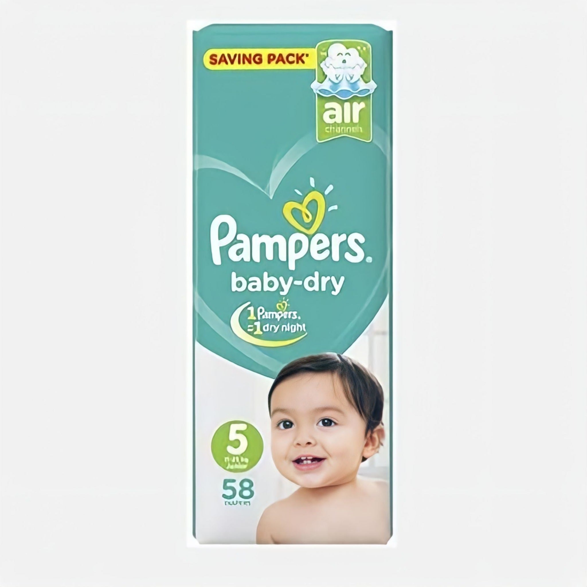 Pampers Baby Dry for baby Diapers Size 5 Junior 11-25 KG 58 diapers/ حفاضات بامبرز بيبي دراي للاطفال مقاس 5 جونيور 58 قطعة