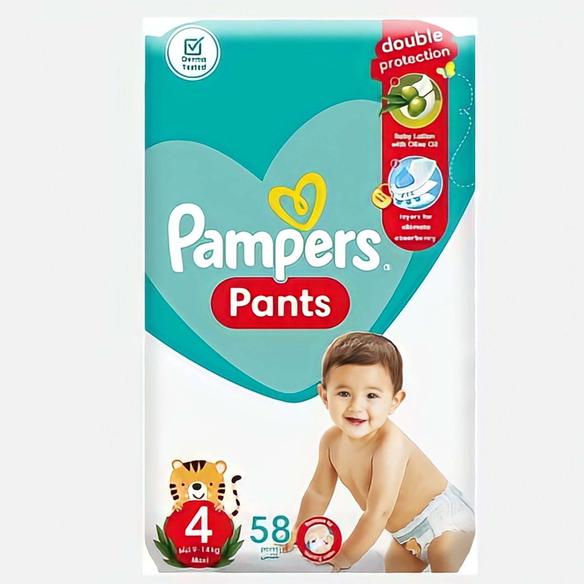 Pampers Baby Pants , Size 4 , 9-14 kg , 58 diaper / حفاضات بامبرز للاطفال كيلوت بانتس , مقاس 4 , 9-14 جم , 58 قطعة