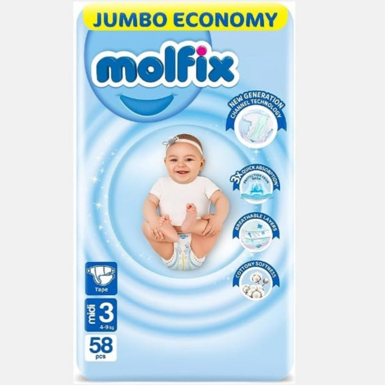 Order Now Molfix Baby Diaper Size 3 Midi 4-9 Kg - 58 diaper from www.diaperseg.com