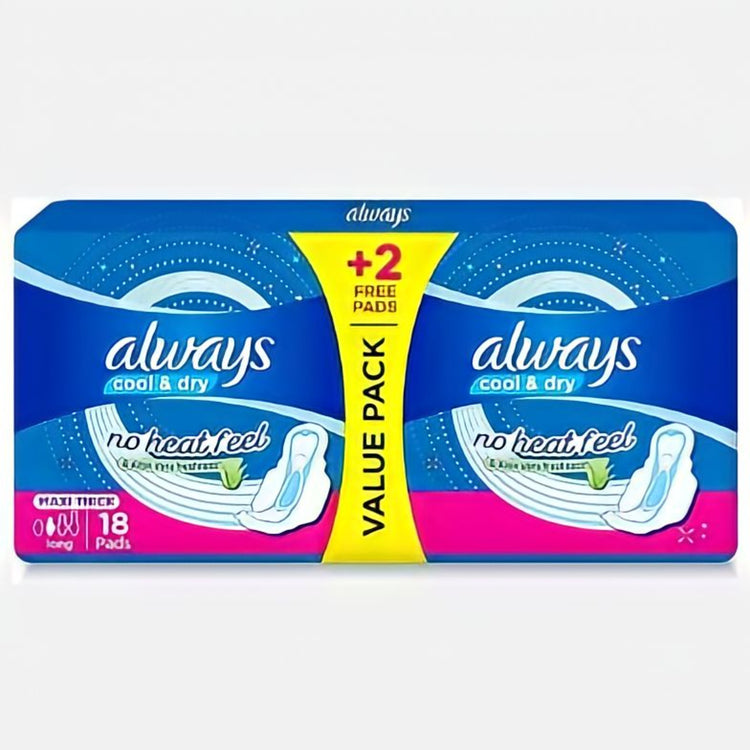 Always cool and dry cotton daily thick long 18 pads / فوط صحية من اولوبز سميكة طويله  18 قطعة