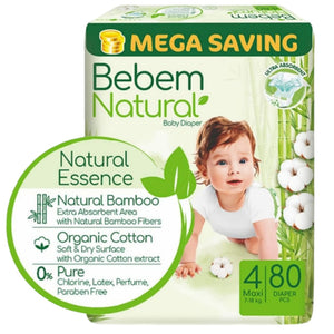 Bebem Natural for Baby diapers Size 4 Maxi 7-18 Kg 80 diapers حفاضات بي بم الطبيعي للاطفال مقاس 4 ماكسي 80 قطعة