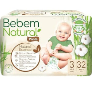 Bebem Natural Pants for baby diapers Twin Pack Midi Size 3 - 32 Pieces حفاضات شورت بي بم الطبيعي للاطفال مقاس 3 ميدي 32 قطعة