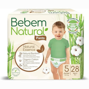 Bebem Natural Pants for baby diapers Twin Pack Junior Size 5 - 28 Pieces حفاضات شورت بي بم الطبيعي للاطفال مقاس 5 جونيور 28 قطعة