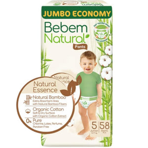 Bebem Natural for Baby Pants Diapers Jumbo Pack Junior Size 5-58 Pieces حفاضات شورت بي بم الطبيعي للاطفال مقاس 5 جونيور 58 قطعة