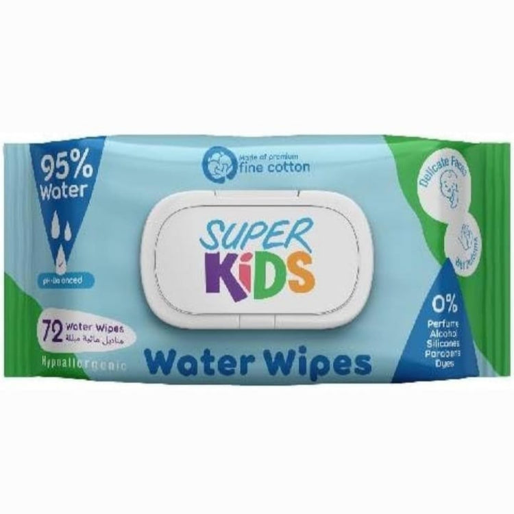 Super Kids Baby Water Wipes 72 مناديل مبلله للاطفال من سوبر كيدز 72 قطعة 