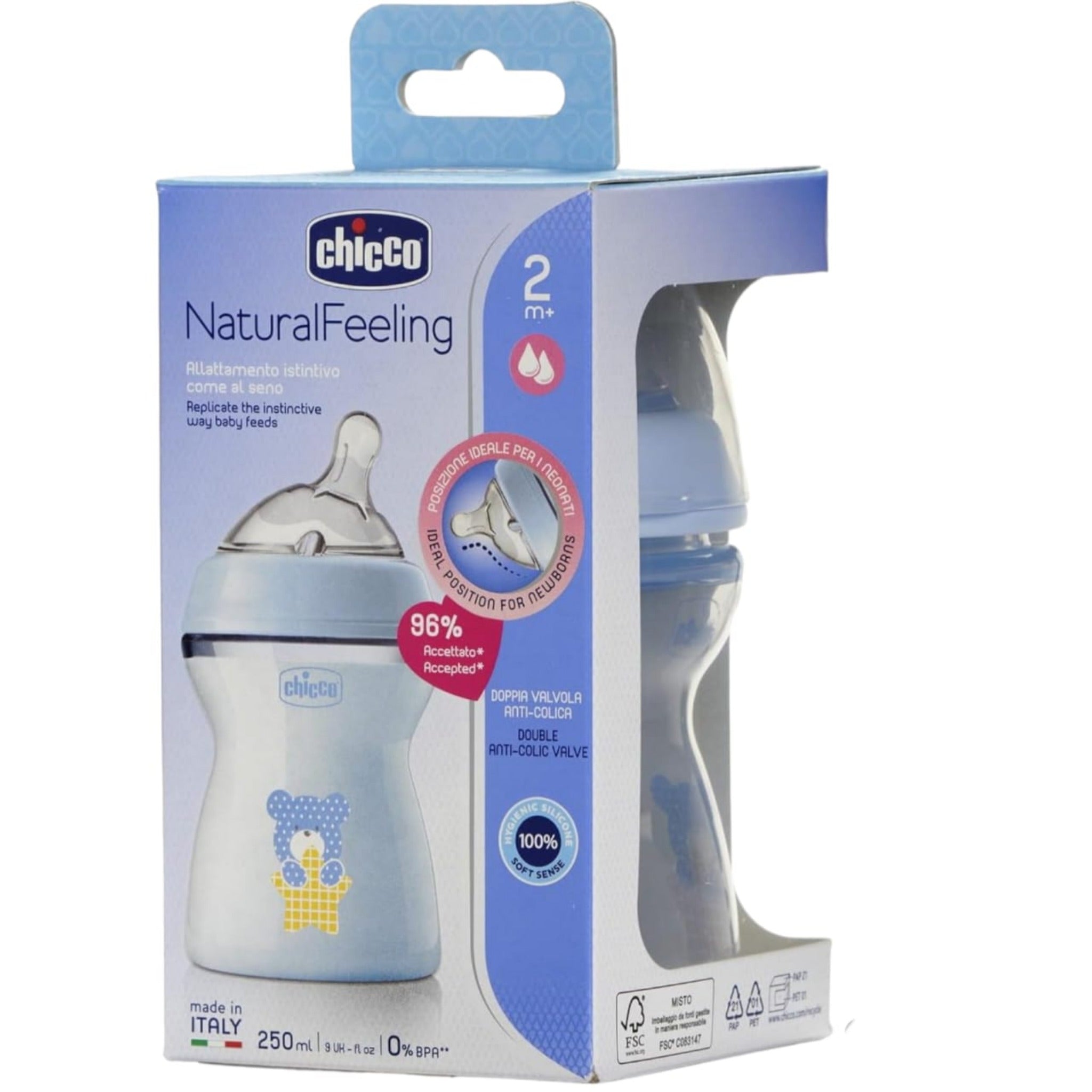 chicco natural feeling baby bottle 250 ml-ببرونة للاطفال من شيكو 250 مل