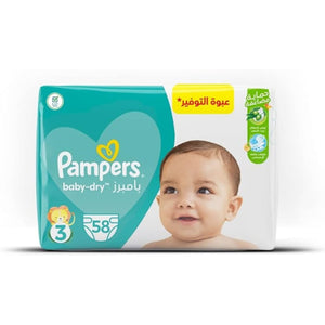 Pampers Baby Dry Taped Diapers Size 3 Medium 6-10 kg with lotion with Olive Oil 58 Diapers