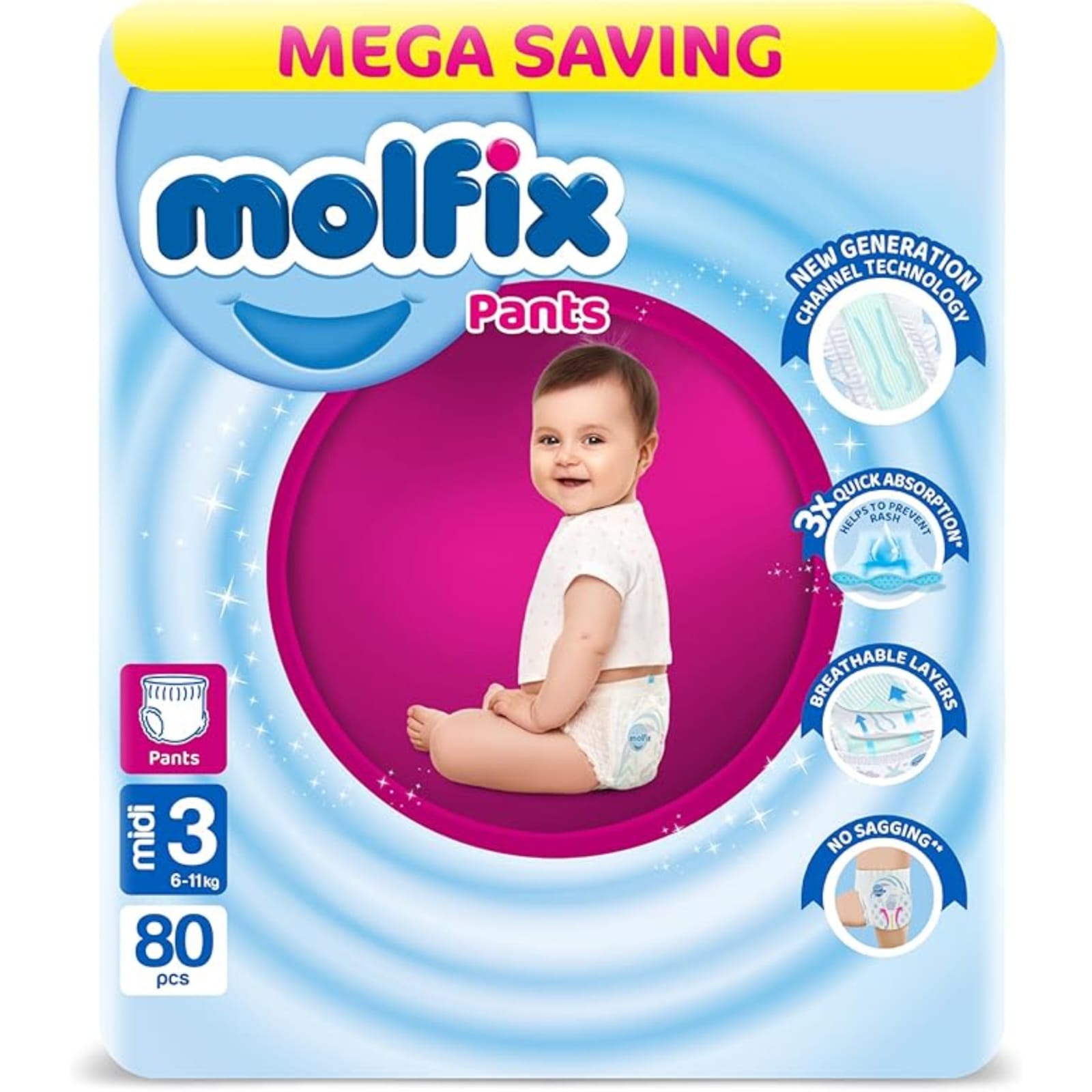 Molfix baby Diaper Pants Size 3 Medium 80 Pieces (6-11 Kg)