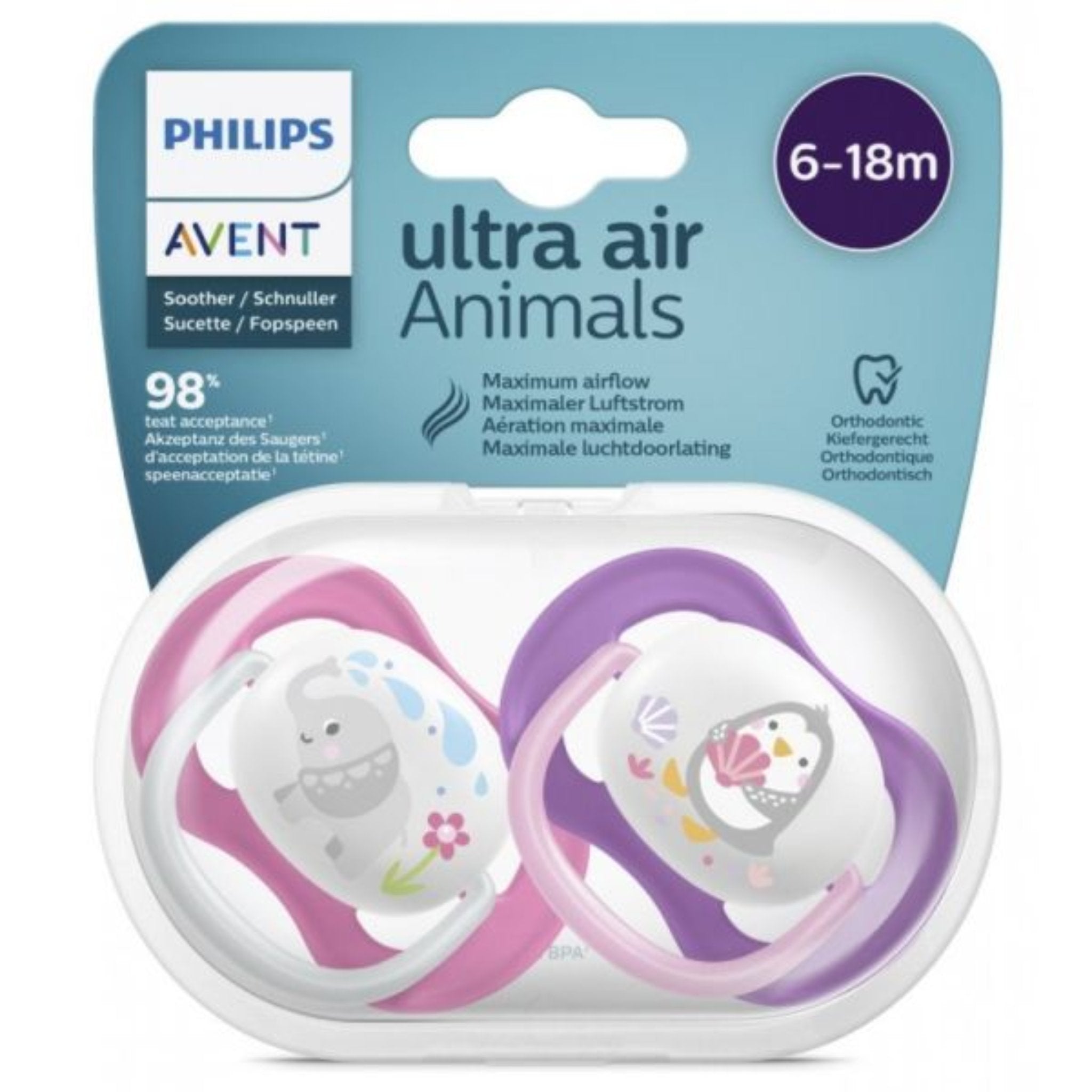 Philips Avent Ultra Air Animals 6-18 months set of 2 (Pink and Purple)