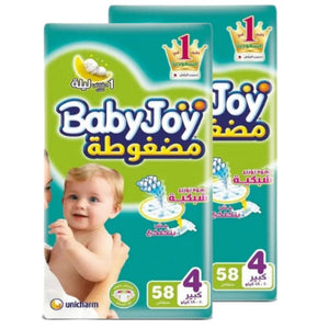 Baby Joy Compressed For Baby Diapers Size 4 Large 10-18 Kg 116 pieces / حفاضات بيبي جوي مضغوطة للاطفال مقاس 4 كبير 116 قطعة