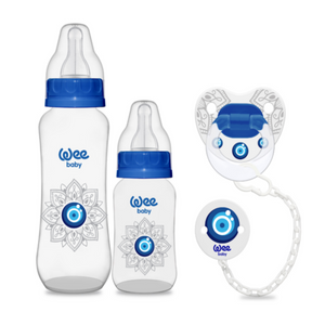 Wee Baby 271 Feeding Bottle and Soother gift Set, Blue طقم هديه لحديث الولاده لون ازرق