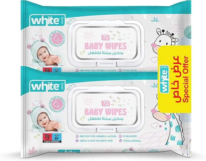 White Baby Wipes 72x2 Pcs